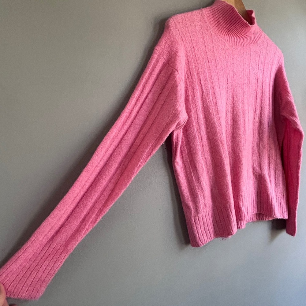 J.Crew Pink Ribbed Mock Neck Sweater Merino Alpaca Blend Small Pullover - Picture 6 of 8